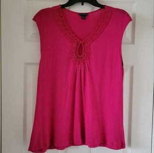 Vintage Banana Republic XL Pink V-Neck Blouse w/Beautiful Stitchwork @ Neckline